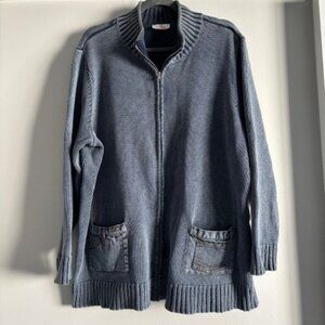 Vintage Quacker Factory Blue Knitted Denim Cardigan size XL